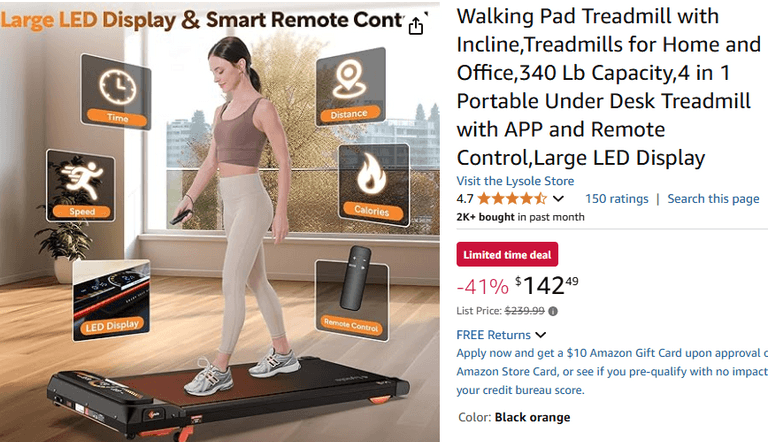 Lysole Walking Pad Treadmill with Incline | Damaged