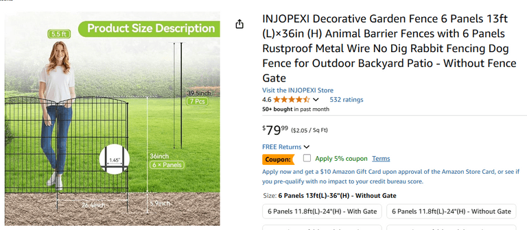 INJOPEXI Decorative Garden Fence 6 Panels 13' L×36"H | Like New