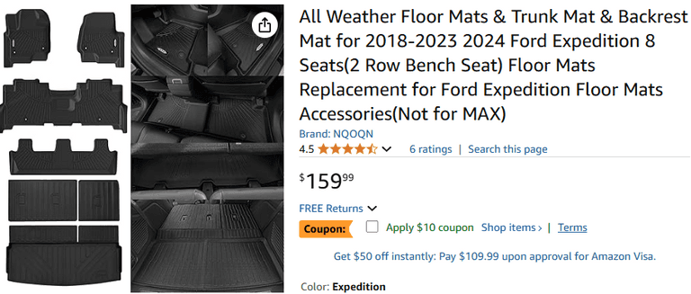 NQOQN All Weather Floor Mats for 2018-2024 Ford Expedition 8 Seats | Like New