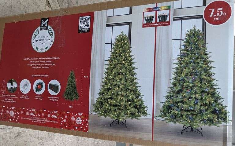 Members Mark 7.5ft Pre-lit Spruce Pine Tree | Like New | (See Condition Notes)