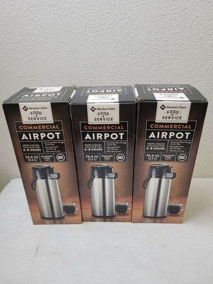 Member's Mark Stainless Steel Airpot with Lever (2.2 L), Bundle of 3 | Open Box