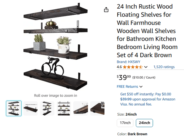 24 Inch Rustic Wood Floating Shelves for Wall Farmhouse Wooden Wall Shelves | Like New