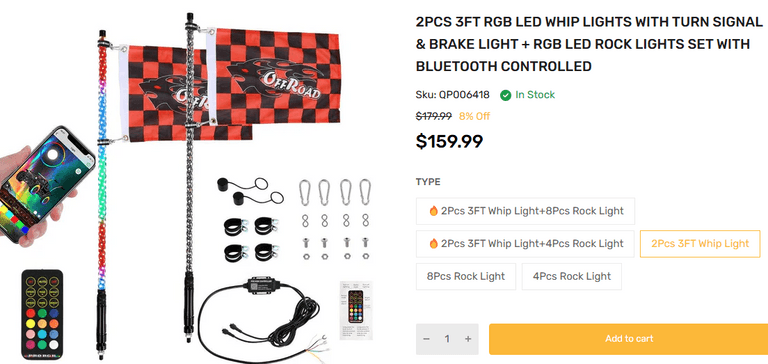 Auxbeam 3FT RGB LED Whip Lights with Turn Signal & Brake Light, 2 Pack | Open Box | (See Condition Notes)