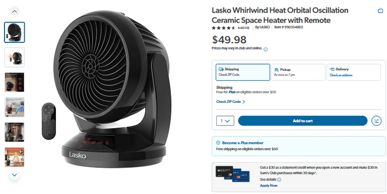 Lasko Whirlwind Heat Orbital Oscillation Ceramic Space Heater with Remote | Like New