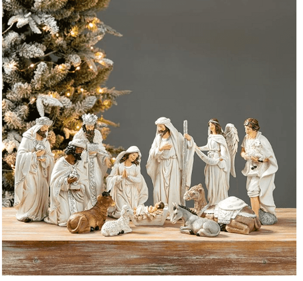 Glitzhome 12Pcs Ivory Resin Nativity Figurines Set | Like New | (See Condition Notes)