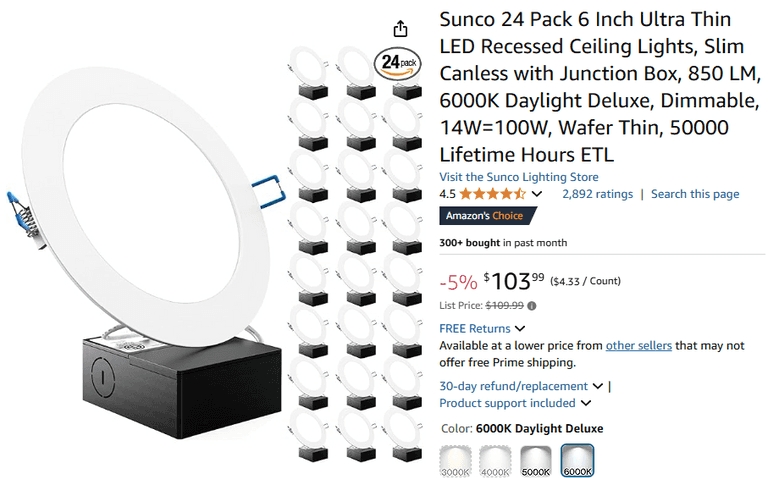 Sunco 24 Pack 6 Inch Ultra Thin LED Recessed Ceiling Lights | Like New