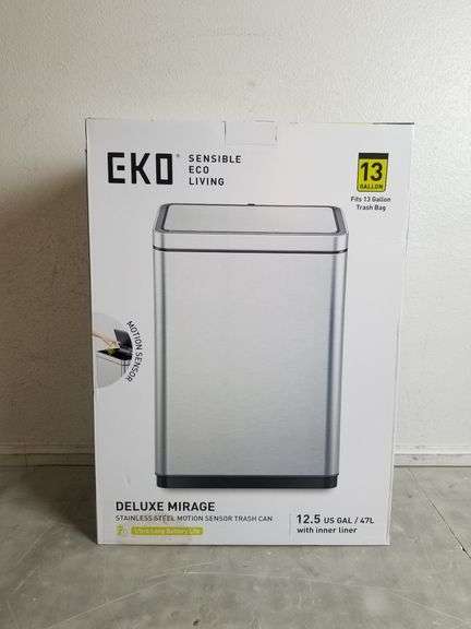 EKO Deluxe Mirage Stainless Steel Motion Sensor Trash Can, 13 Gallon | Damaged | (See Condition Notes)