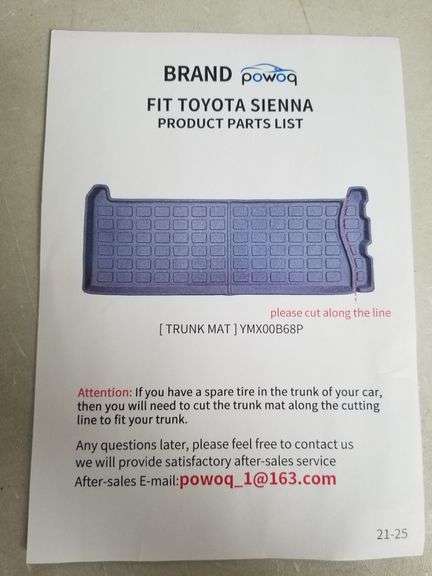 POWOQ Trunk Mat Compatible With 2021-2025 Toyota Sienna | Open Box