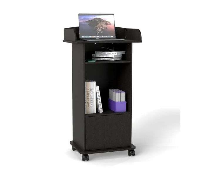 SUUIWAU Podium Stand With Wheels, Black, 23.62" x 15.67" x 39.76" | Open Box