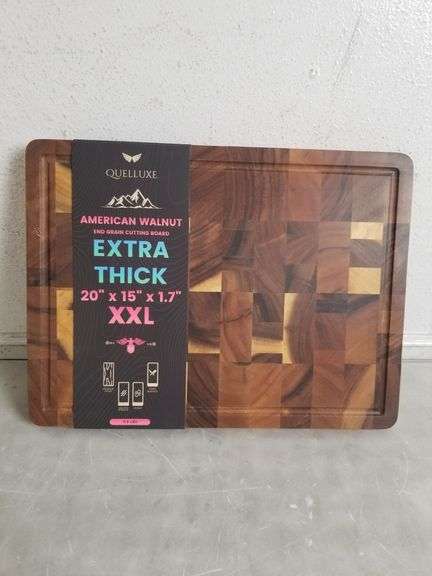 QUELLUXE End Grain American Walnut Wood Cutting Board, 20" x 15" x 1.7", 11.8LBs | Open Box