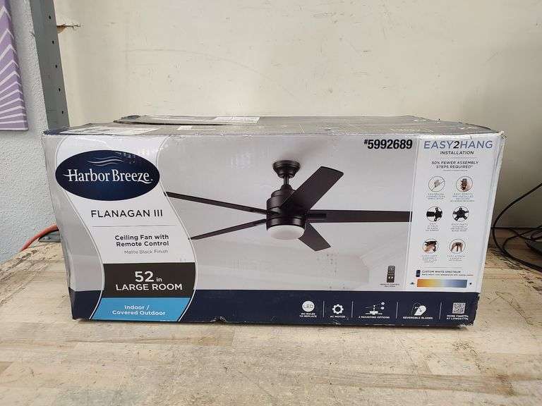 HARBOR BREEZE Flanagan III Ceiling Fan w/Remote Control, 52" | Open Box | (See Condition Notes)