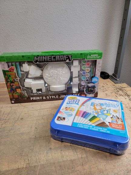 BUNDLE, Minecraft Paint and Style Jumbo Set, Crayola Mess Free Bluey Markers w/ Coloring Sheets Included | Open Box | (See Condition Notes)