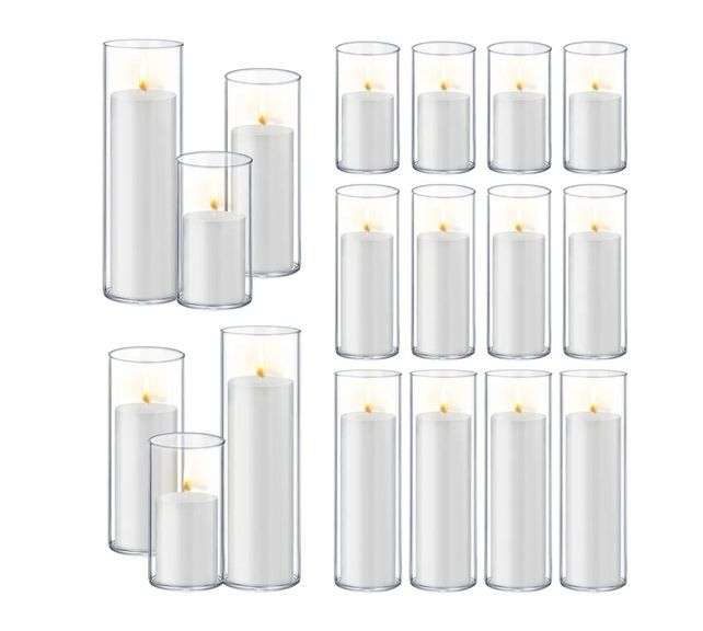 HOMJOY 36PCS White Pillar Candles With Glass Candle Holder (18 Candles + 18 Candle Holders) | Open Box | (See Condition Notes)