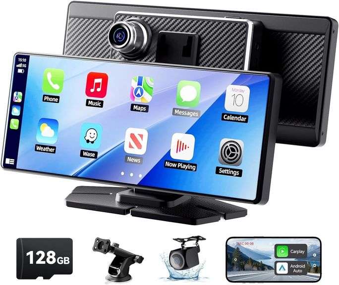 Terunsoui Android Auto Carplay 8.1" HD Portable Touch Screen Stereo w/4K Dash Cam & 1080P Backup Camera | Like New | (See Condition Notes)