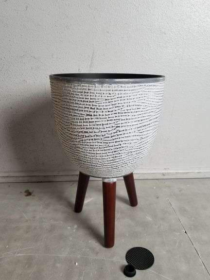 OPNONS 12" Plant Pot With Stand, Modern Gray | Open Box