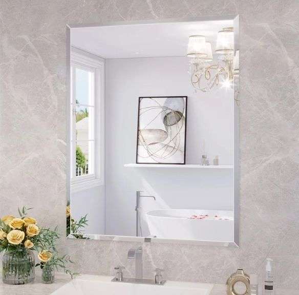 JIINGYO Frameless Bathroom Mirror, 24 x 30" | Open Box - Rio Grande Trade