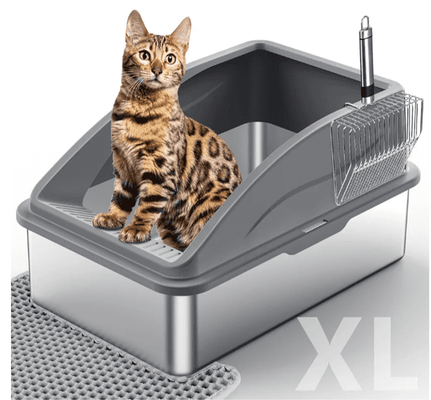 INVENHO Stainless Steel Extra Large Cat Litter Box 23.2 x 15.7 x 12.2 ...