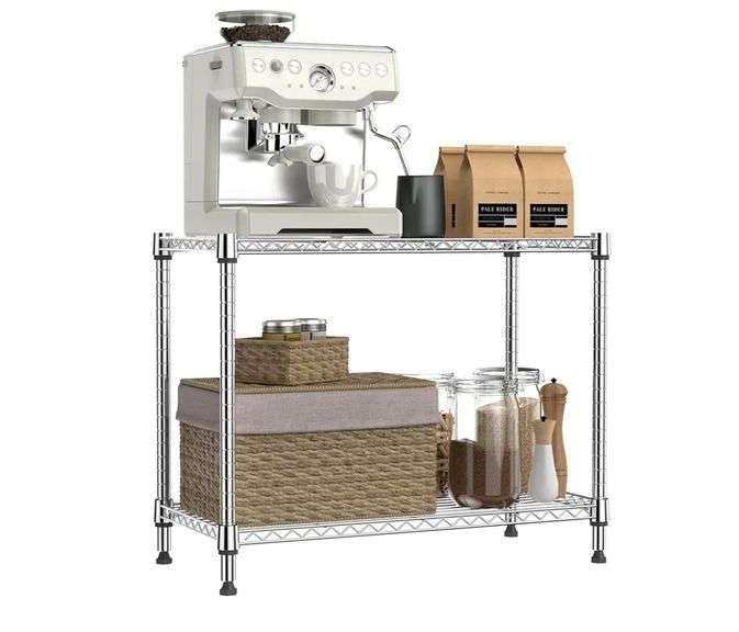 IZEUK 2-Tier Adjustable Metal Storage Shelving Unit, 27.6"W x 11.8"D x 23.4"H, Chrome | Open Box