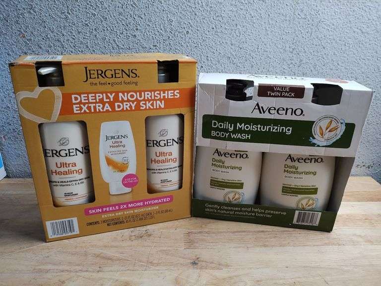 AVEENO Daily Moisturizing Body Wash, 33floz, 2pk & JERGENS Ultra Healing Lotion, 21floz, 2pk, 3floz,1pc | Open Box