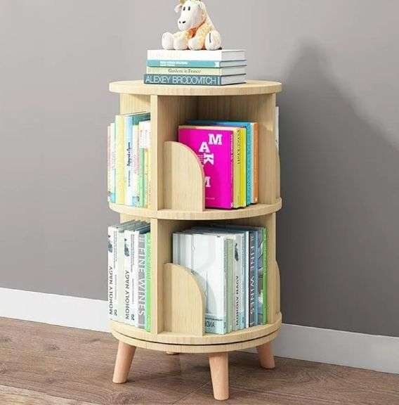 GDRASUYA10 2-Tier Rotating Bookshelf With Legs, Pine, 18"D x 18"W x 25"H | Open Box