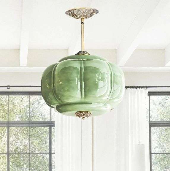 YESIDS Antique Milk Glass Ceiling Light Fixture 15" Green & Gold | Open Box