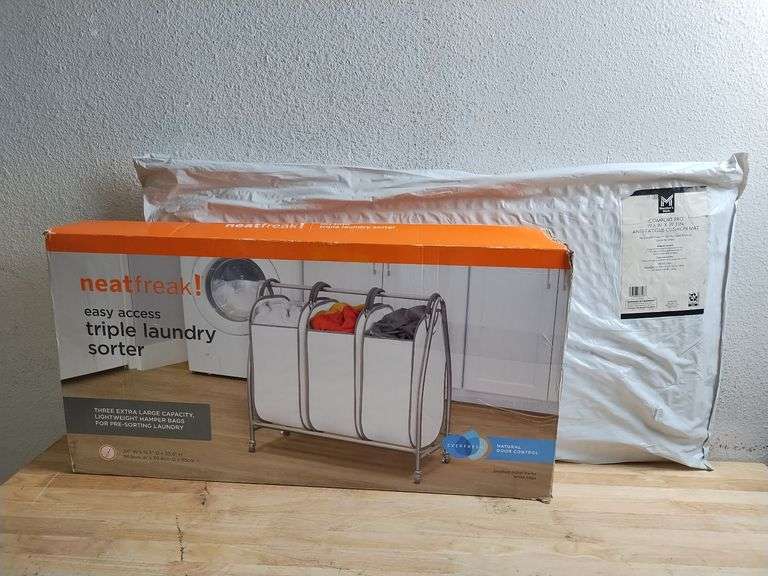 NEAT FREAK Triple Laundry Sorter, 34"x15.5"x33.4" & MEMBERS MARK Anti-Fatigue Cushion Mat, 19.6"x39.3" | Open Box