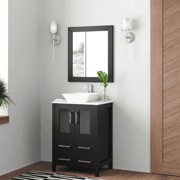 Knutsen 24'' Single Bathroom Vanity with Engineered Marble Top with Mirror | Open Box