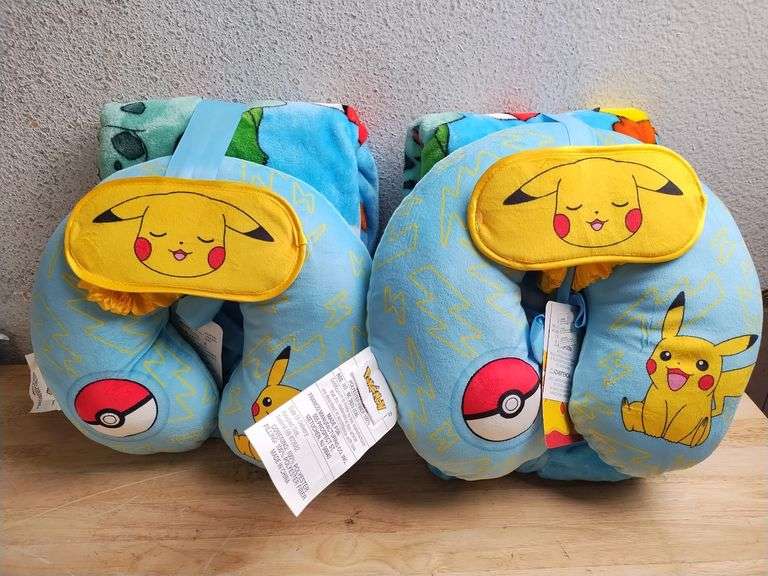 POKEMON Kids Throw, Neck Pillow & Sleep Mask, Set of 2 | Open Box