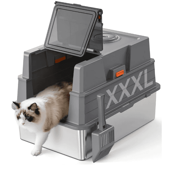 Donlinno Stainless Steal Cat Litter Box W/ Lid, 28