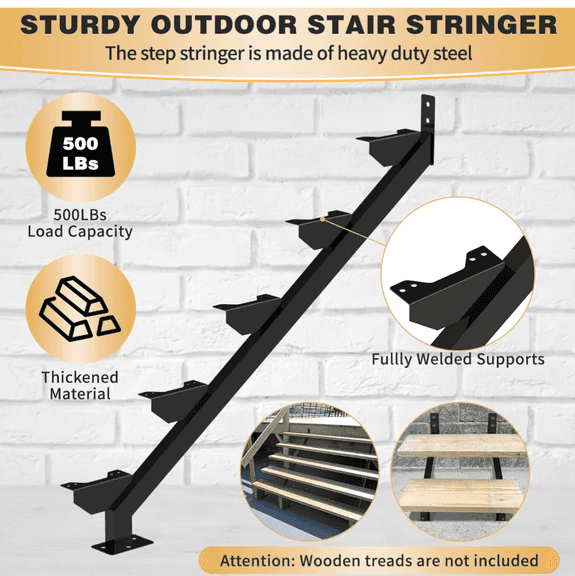 Box Opening Stringer 2pk Metal Stair Step Stair, 5 Step Steel Stringer, 42''Black | Open Box ...