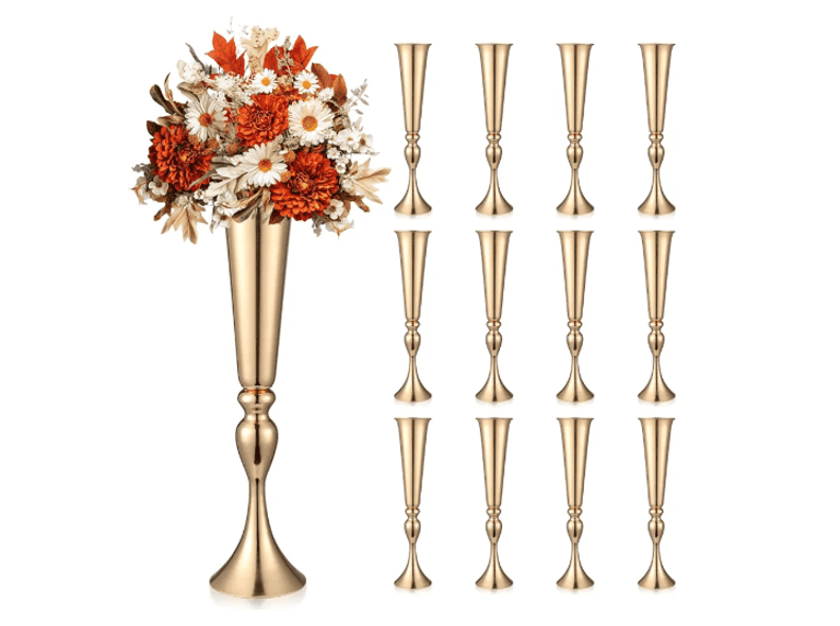 Aurabee 12Pcs Metal 22" Gold Trumpet Vases | Open Box