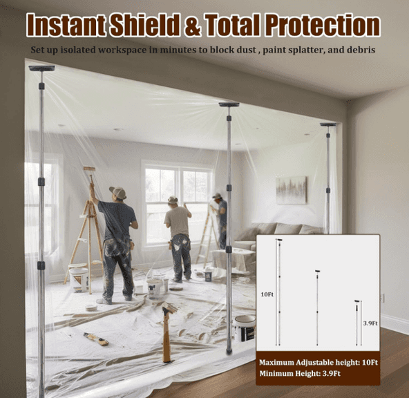 HROKZ Dust Barrier Poles, 3.9'-10', 4pk | Open Box