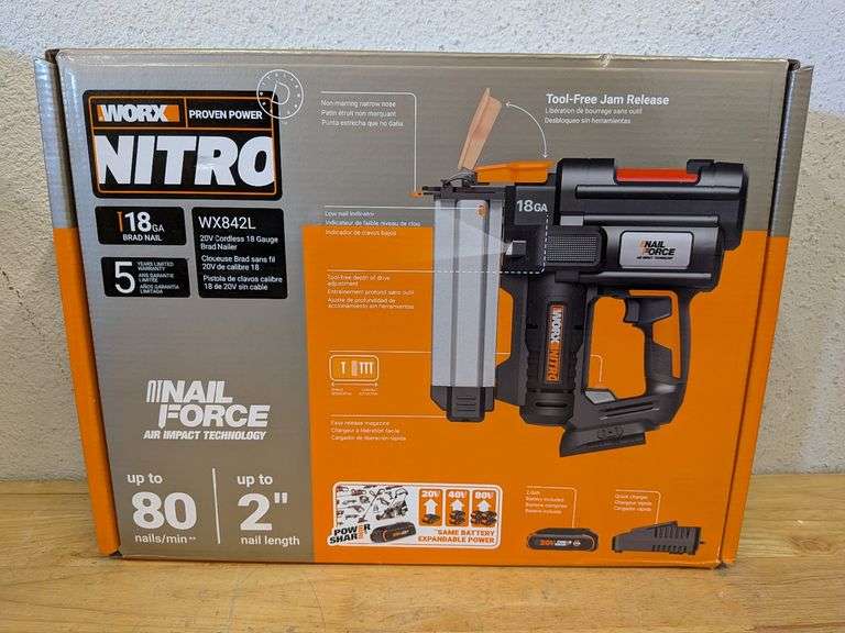 Worx Nitro WX842L 20V 18GA Cordless Brad Nailer w/Battery & Charger | Open Box | (See Condition Notes)