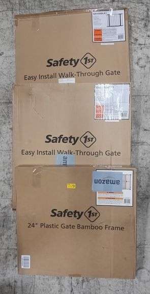 Safety 1st Baby Safety Gate Bundle: 2 28"H x 29-38"W Walk Through Gate (1 Black, 1White), And 1 24"H Gate W/ Bamboo Frame | Open Box