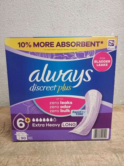 ALWAYS Discreet Plus Pads Extra Heavy Absorbency Long 90ct | Open Box ...