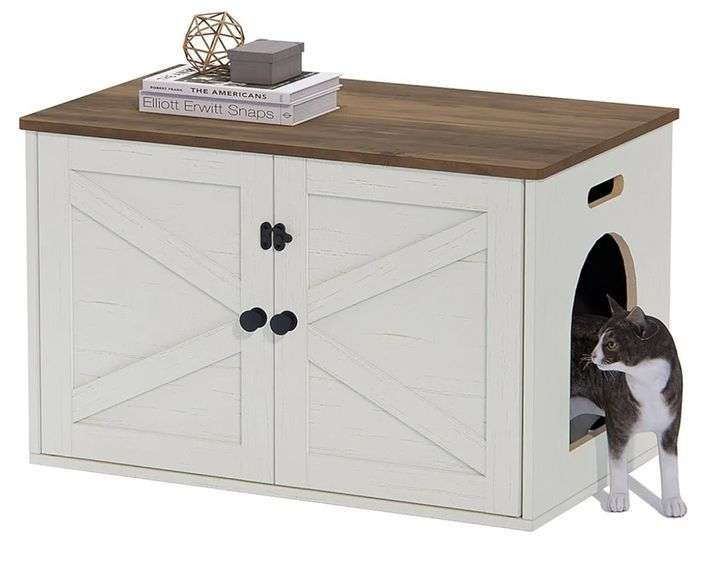 TIMBERER, Wood Cat Litter Box Encloser, Indoor Cat House, 31.5