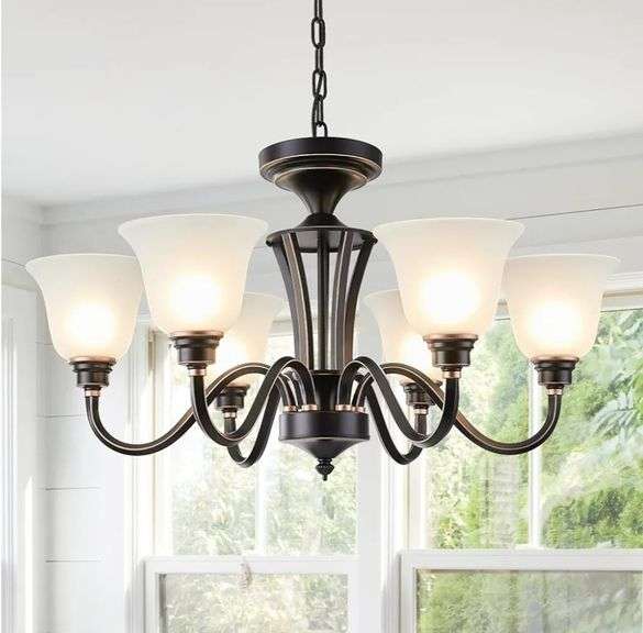 BEIOPBRN Farmhouse 6 Light Chandeliers w/Frosted Glass, 110-120V, 30.31x17.7x47.24' | Open Box | (See Condition Notes)
