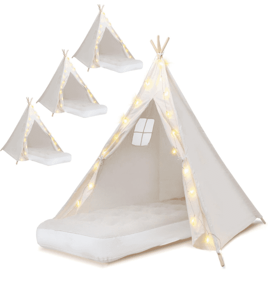 WOUDY Teepee Tents for Kids' w/Inflatable Beds, 4pk | Open Box | (See Condition Notes)