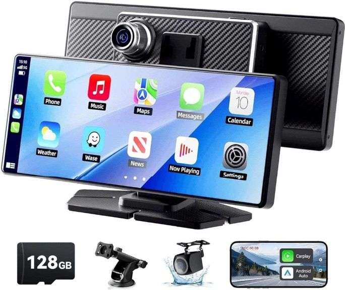 Terunsoui Android Auto Carplay 8.1" HD Portable Touch Screen Stereo w/4K Dash Cam & 1080P Backup Camera | Like New | (See Condition Notes)