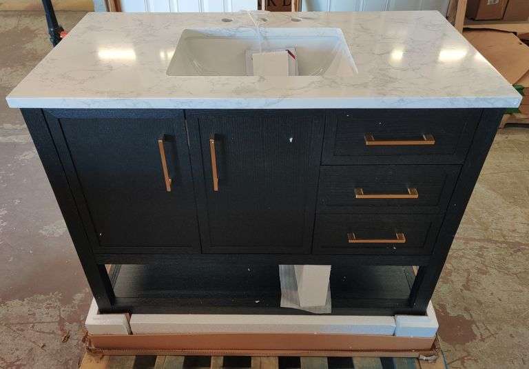 Sudio Design Arabescato Engineered Stone Top Vanity, 42" W x 35" H x 22" D | Damaged | (See Condition Notes)