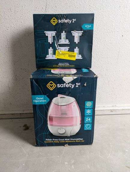 SAFETY 1ST Filter Free Cool Mist Humidifier & SAFETY 1ST Adhesive Locks 12Pack Bundle | Open Box