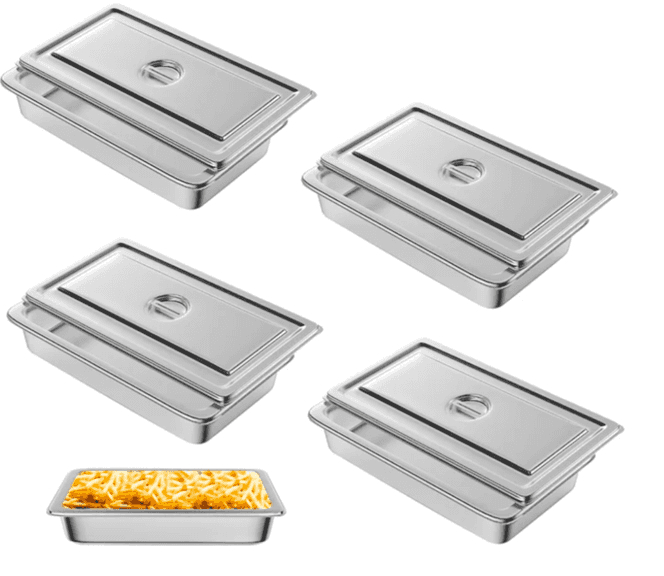 HLHGIRL Stainless Steel Buffet Pan 20.8 x 13 4 Pk w/ Lids | Damaged | (See Condition Notes)
