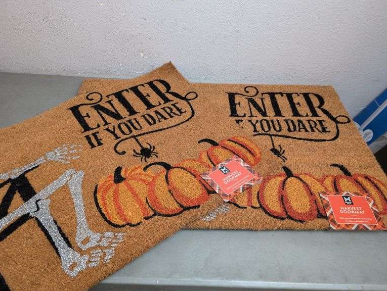 Skeleton Welcome Rug MEMBERS MARK - Holiday Glitter Skeleton Welcome Mat, Enter If You Dare ...