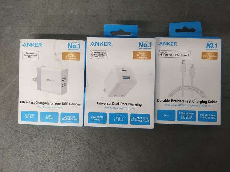 ANKER Charging Bundle: 1 USB Charger, 1 Dual Port Charger, And 1 USB-C ...