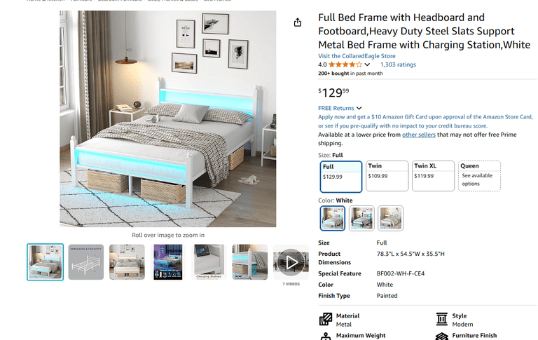 Collared Eagle Full Bed Frame with Headboard and Footboard. White ...