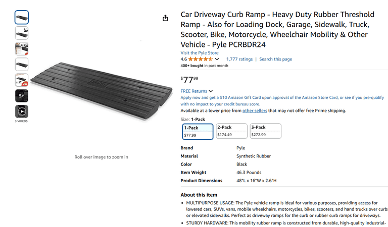 Pyleusa Ramp Pyle USA Driveway Threshold Curb Ramp. | Like New | (See Condition ...