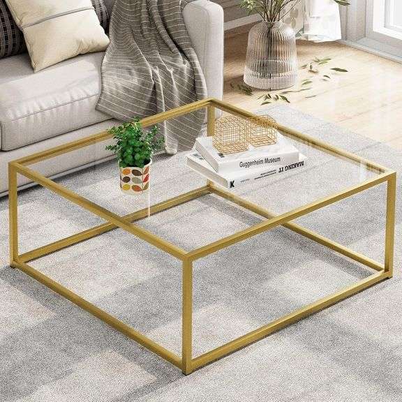 Square Glass Coffee Table (Gold) | Like New | (See Condition Notes ...