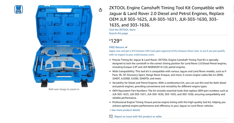 ZKTOOL Engine Camshaft Timing Tool Kit Compatible with Jaguar & Land ...