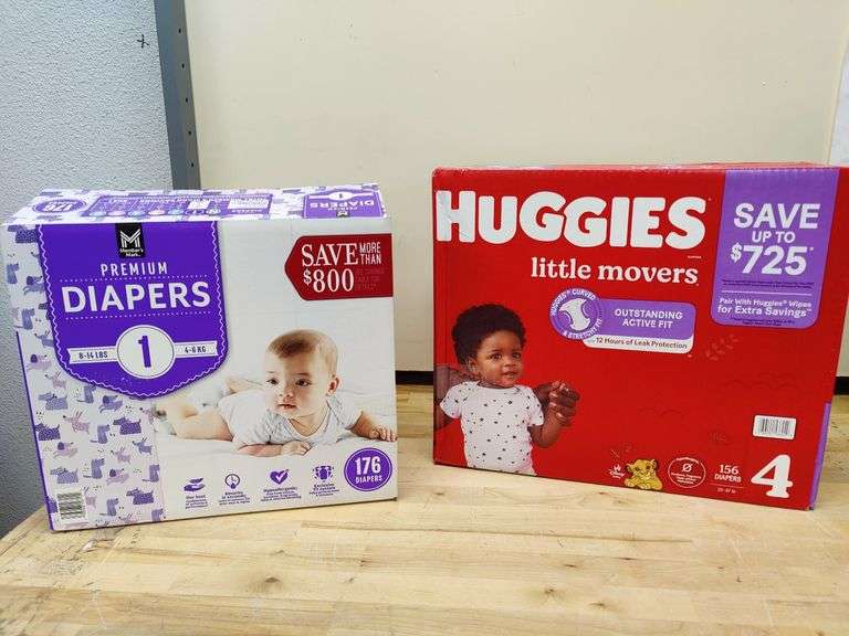 Member's Mark 176 Ct. Size 1 & Huggies 156 Ct. Size 3-4 Diaper Bundle ...