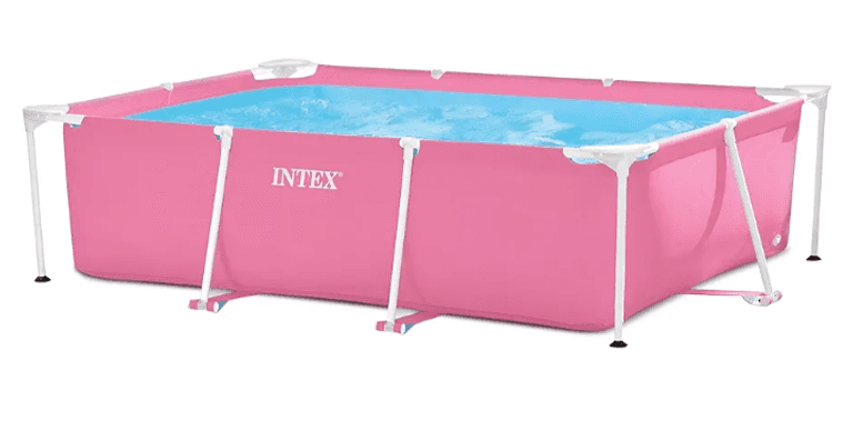 Intex Rectangular Metal Frame Above Ground Swimming Pool Pink Open